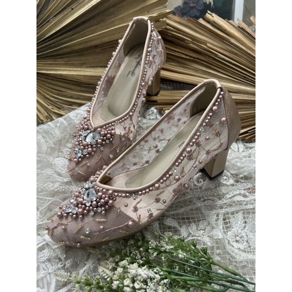 sepatu wedding Rafaizoutfit sepatu syahera shoes rosegold tinggi 7cm