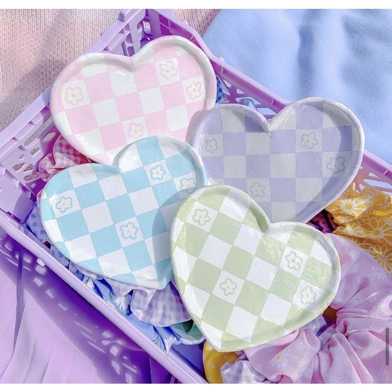 Coaster Tatakan Pot Gelas Gerabah Aesthetic / Wadah Perhiasan Love / Clay Craft / Tatakan Pot Tanah 