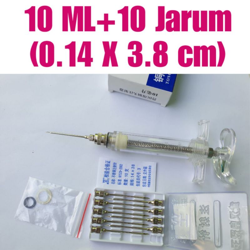 spuit suntikan vaksin ayam DOC broiler puyuh unggas bebek suntikan kucing kelinci anjing syringe 10ml jarum suntik hewan 7G 9G 12G 14G 16G  alat suntik sapi cempe pedet kambing sapi kerbau lembu bebek puyuh Gemak domba