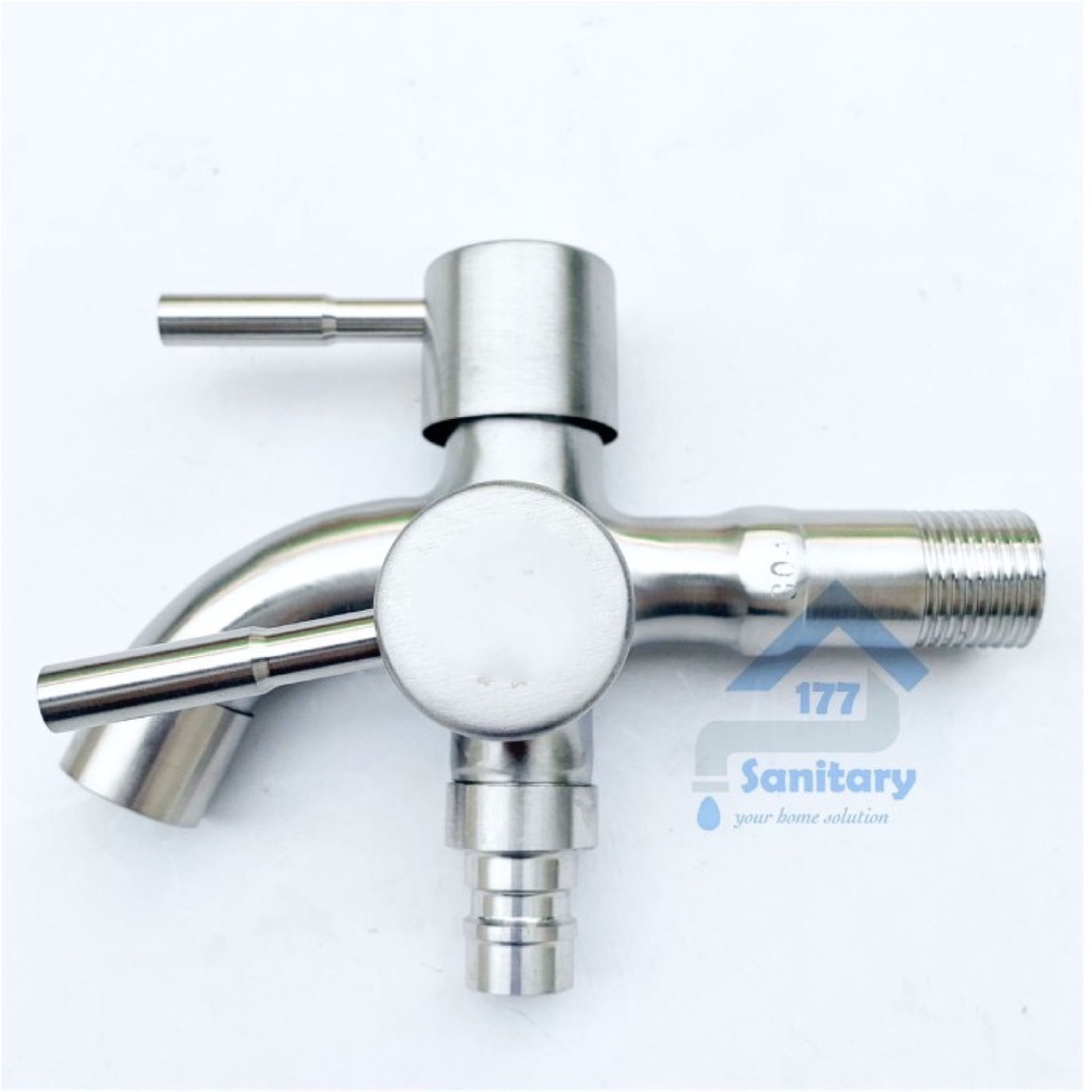 Kran Cabang Stainless 304 Engkol MY05-Keran Air Shower double dua 2 stenlis bisa utk mesin cuci stenles minimalis /G54