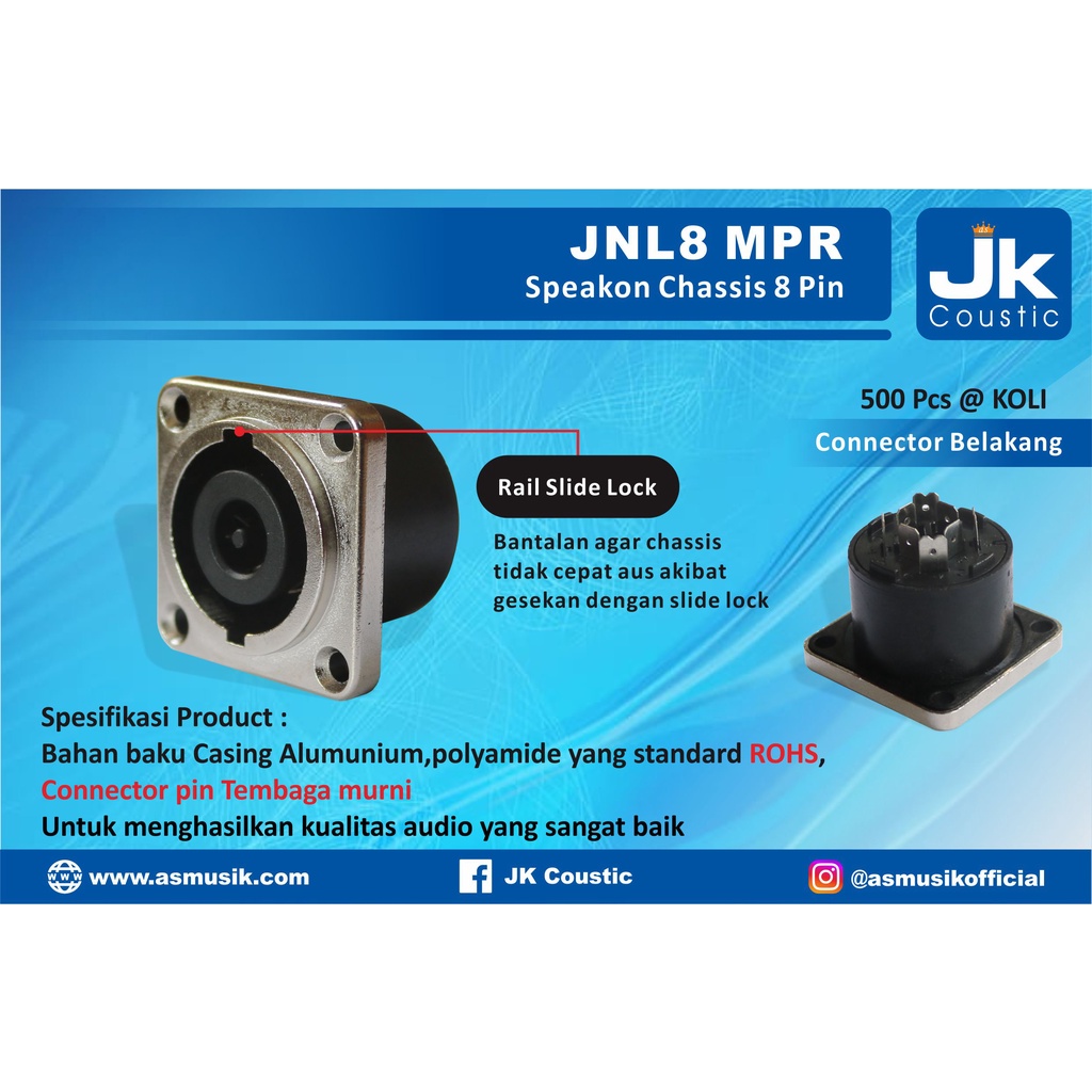 Speakon Chassis 8 Pin JK Coustic JNL8 MPR Speakon Socket