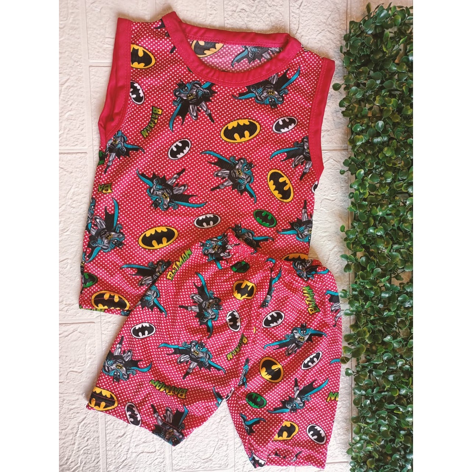 Setelan Anak Singlet Animasi | Laki-Laki Motif Anak Kartun Lucu | Lengan Kutung | D