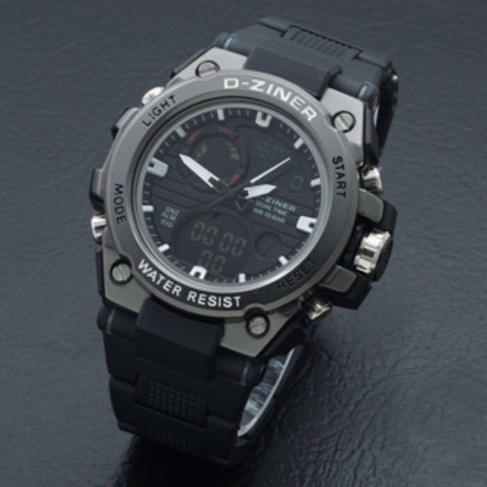 JAM TANGAN PRIA ORIGINAL DZINER 8139 SNIPER SERIES BLACK WHITE WATER RESIST