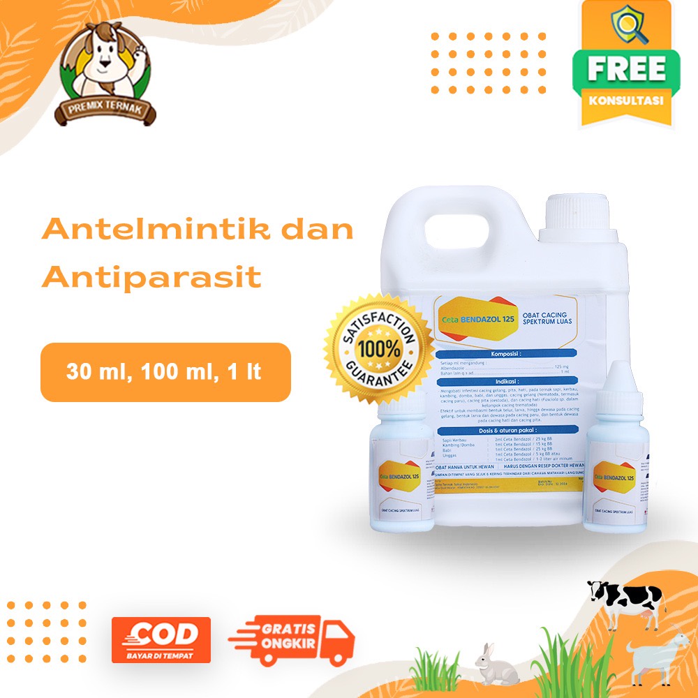 Obat Cacing Sapi Kambing Ampuh &amp; Terbukti I CETA BENDAZOL 125 30ml, 100ml, 1Liter - Obat Cacing Hewan Sapi Kambing Domba Babi Ayam