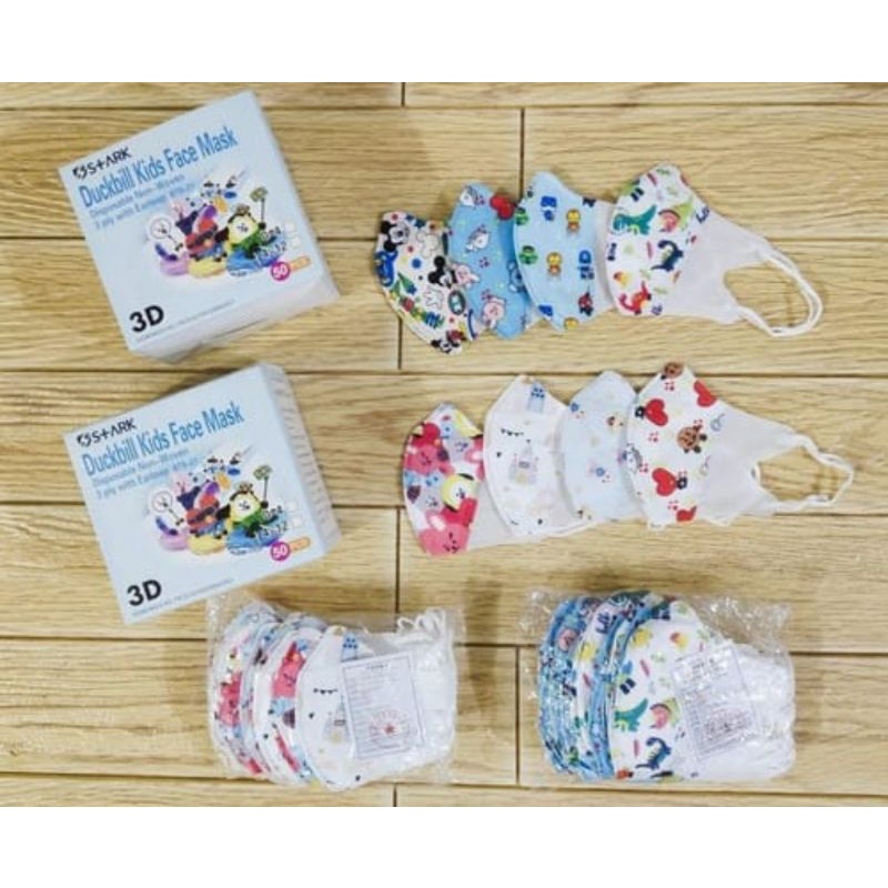 Masker Duckbil anak motif isi 50/pack dapat Gratis plastik merk produk atau box