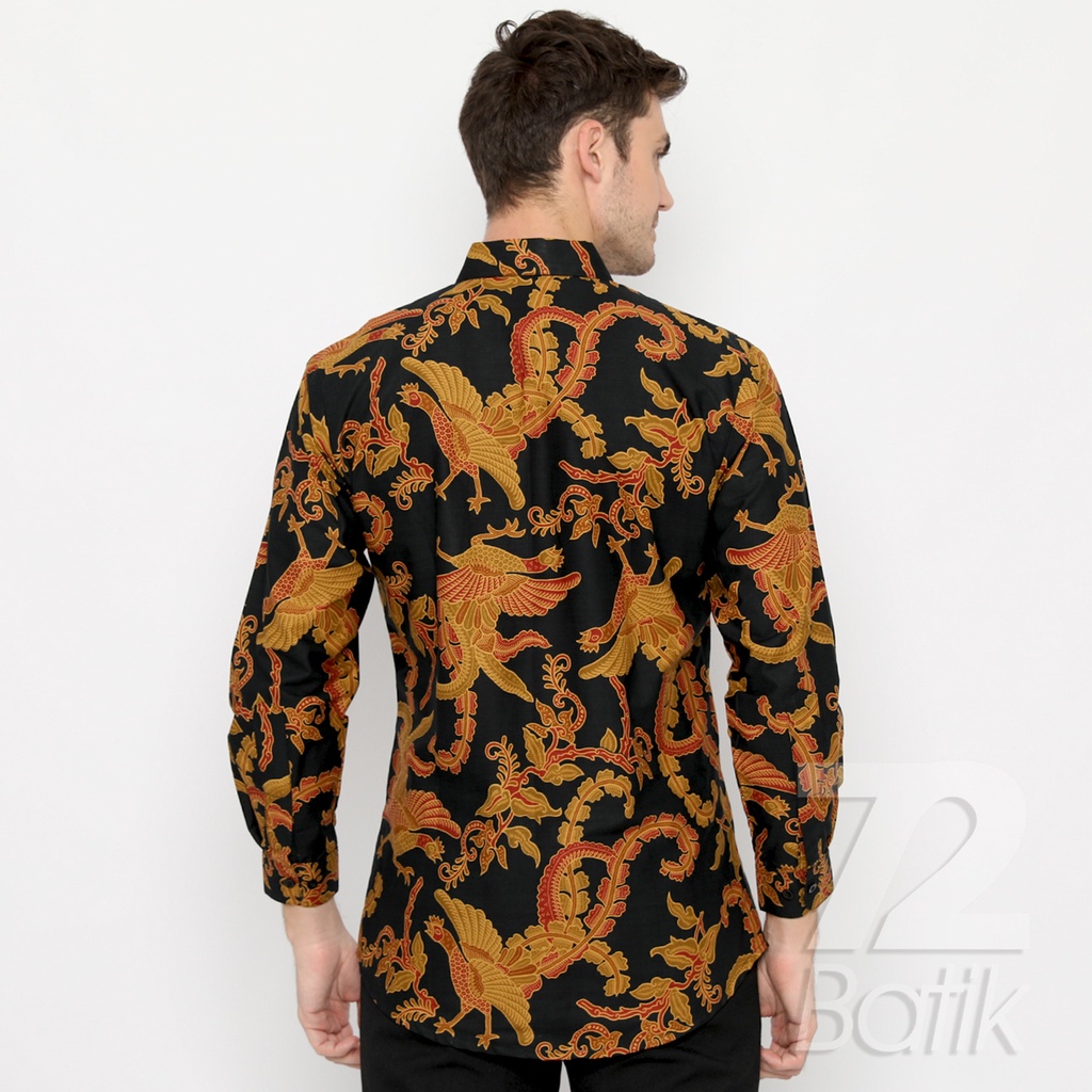 BATIK PRIA LENGAN PANJANG Kemeja Hem Slimfit Premium Motif Burung Warna Hitam Kuning 721089 CAP 72 - Baju Kemeja Atasan Pakaian Setelan Batik Pria Cowok Laki Laki Remaja Keluarga Kantor Lengan Panjang Modern Slimfit Slim Fit Premium Kekinian