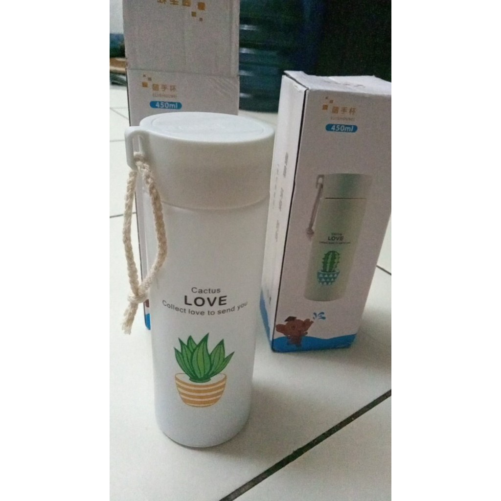 PFS - Botol Minum Kaca unik motif kaktus cactus 450 mL glass material murah cantik padang-5
