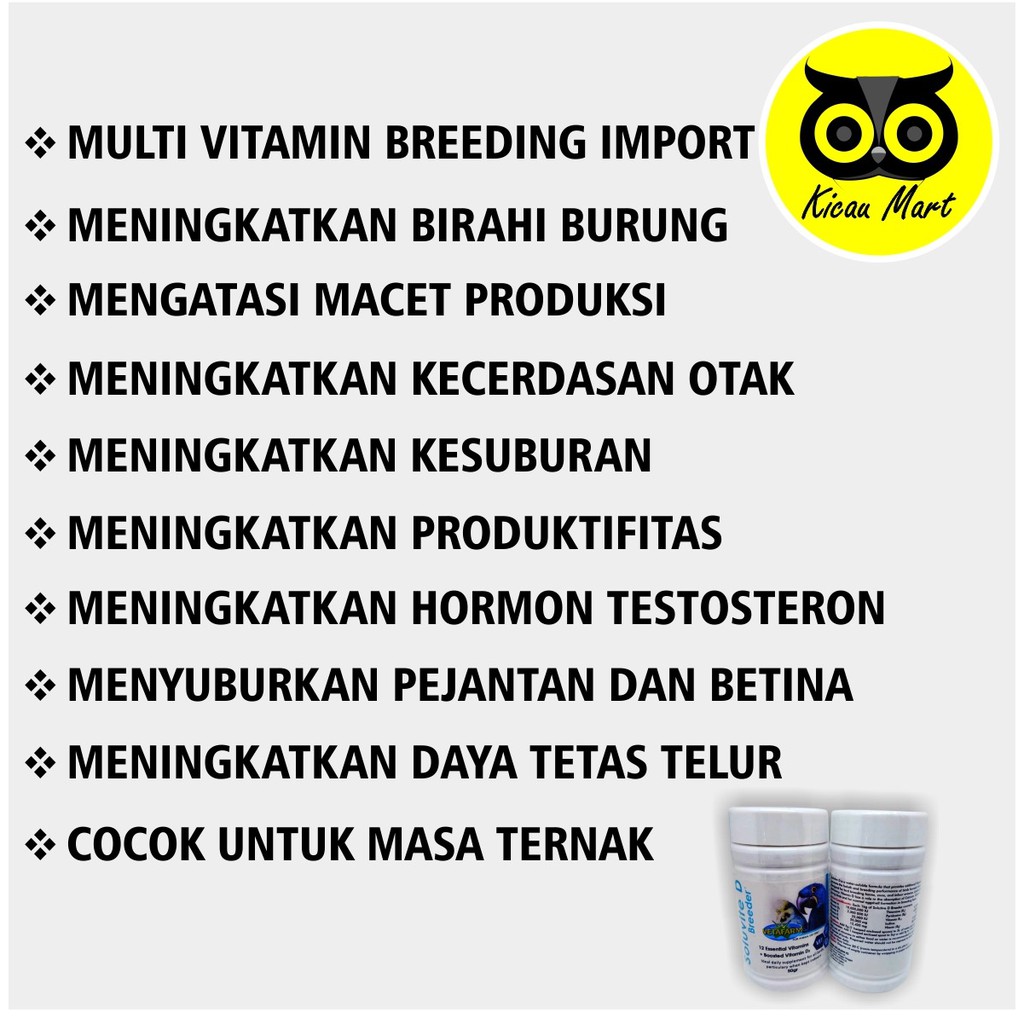 VITAMIN OBAT TERNAK BREEDING BURUNG MURAI LOVEBIRD KENARI FALK SOLUVITE D BREEDER VETAFARM PIGEONR1