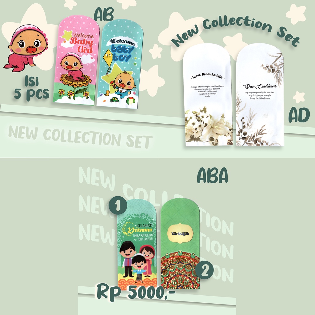 

[ AMPLOP CANTIK LUCU MURAH SURABAYA ISI 5 PCS ] Barakallah, Khitanan, Dukacita, Baby Shower