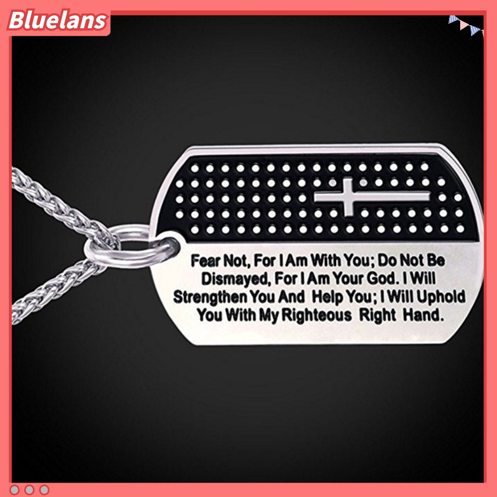 Bluelans Stainless Steel Dog Tag Cross Bible Verse Pendant Men Necklace Christian Jewelry