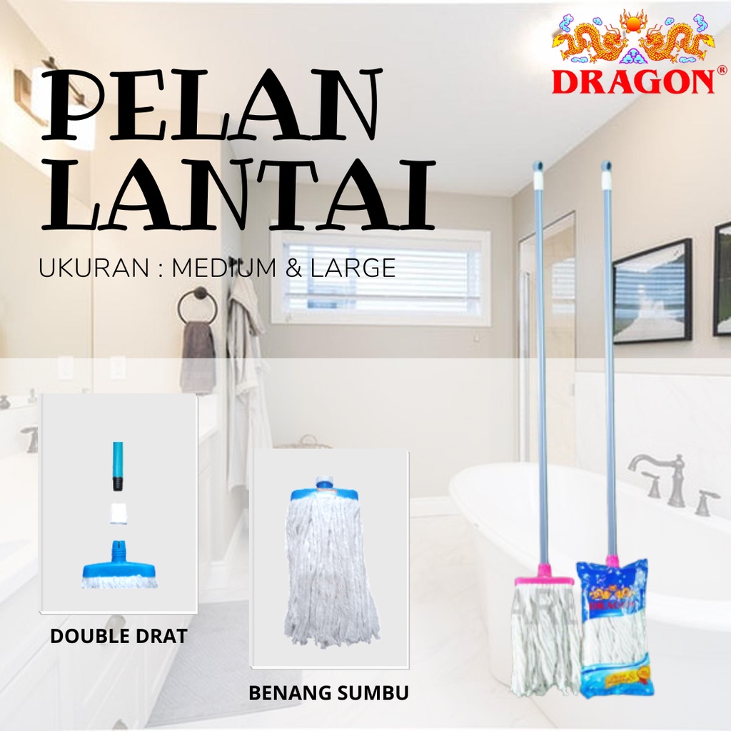 Pel Lantai Dragon Size Medium & Large Pelan Lantai Pel Dragon Kecil Pel Dragon Besar Alat Kain Pel M
