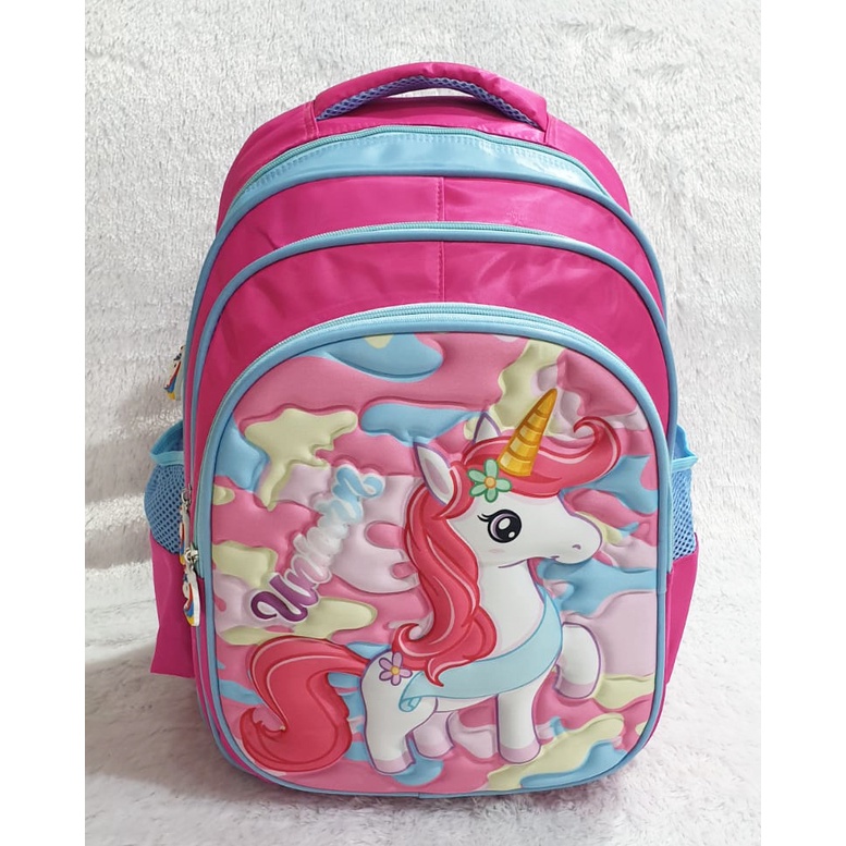 FREE RAIN COVER TAS RANSEL ANAK SEKOLAH SD PEREMPUAN Gambar Kuda Pony LILY EMBOS TIMBUL 3Resleting IMPORT ( Lily 16&quot; )