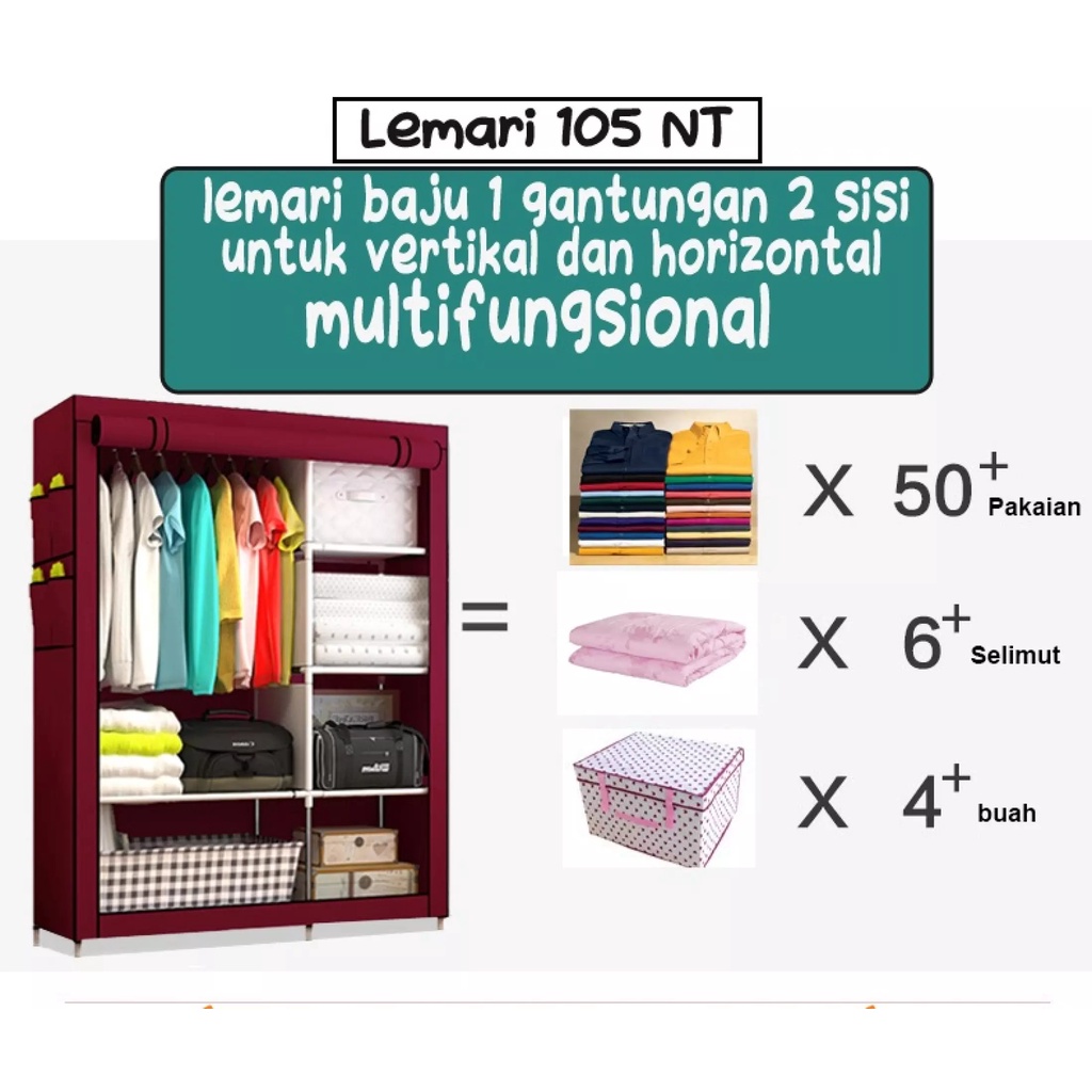 PROMO Lemari Kain Portable 2 Sisi + Gantungan Anti Debu Serbaguna lemari minimalis - TERMURAH