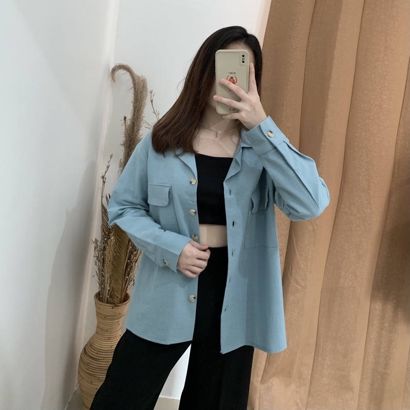 Misty Long Shirt - PLENARIO ID | Kemeja wanita - Oversize - Bahan linen - atasan wanita - shirt kemeja - COD-Blue