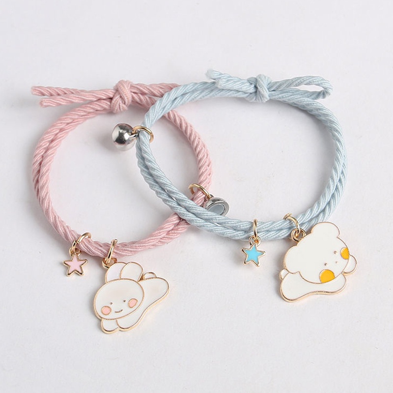 2 Pcs Gelang Couple Magnet Pasangan Liontin Kreatif Pesona Gelang Perhiasan Hadiah Kekasih/ Couple Magnetic Attract Braided Pasangan Gelang Tali Magnetik - PD