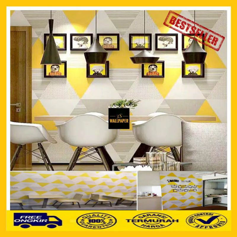 Wallpaper Dinding Segitiga Kuning Wallpaper Dinding Wallpaper 3D Wall Sticker 3D Yellow Triangel Wal
