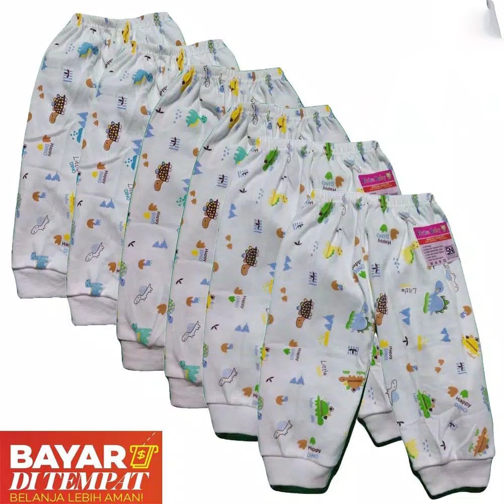 6 Pcs Celana Panjang Bayi Merk ELVIRA Baby - Celana Panjang Bayi - Warna Putih Bermotif