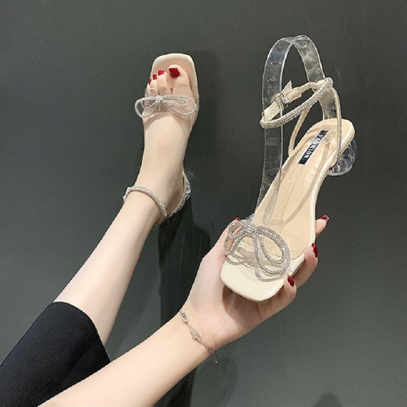 DDS21908 Sandal Hak Wanita Import Heels Kaca Transparan Hak Tinggi