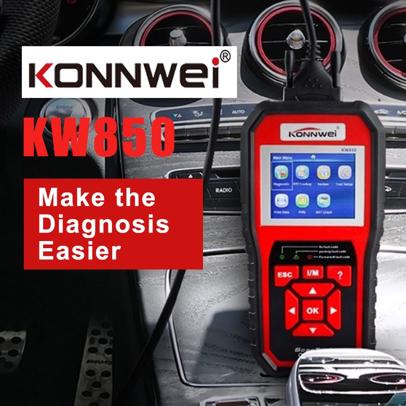 （Original）KONNWEI OBD2 kw850 OBD OBD2 Pemindai Mobil Sistem Lengkap Alat Diagnostik Mobil