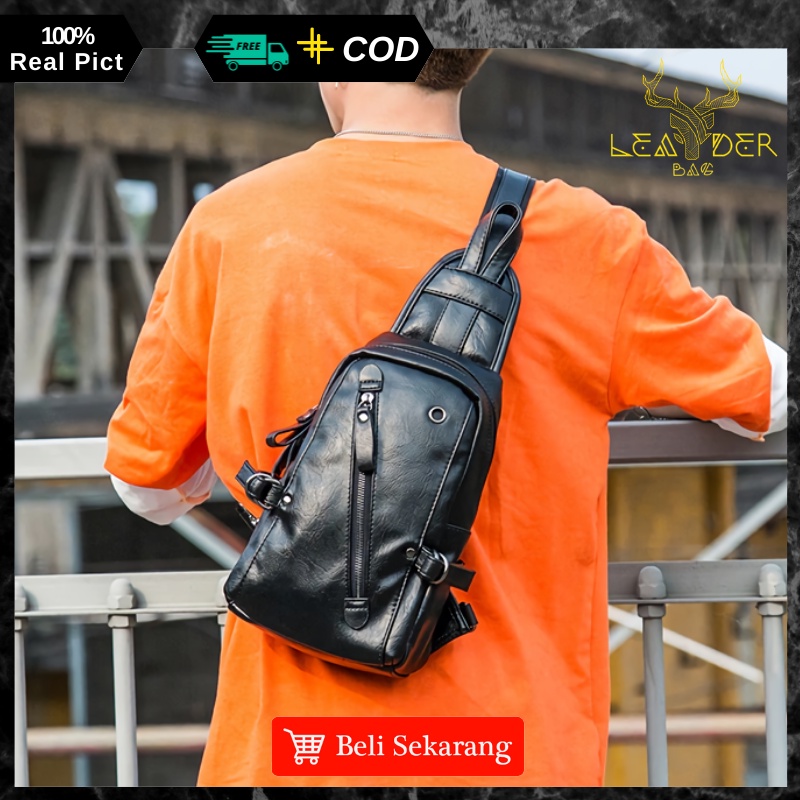 Waist Bag Kulit Pria Original Model Terbaru Warna Hitam Atau Tas Selempang Kulit Cowok Distro Import