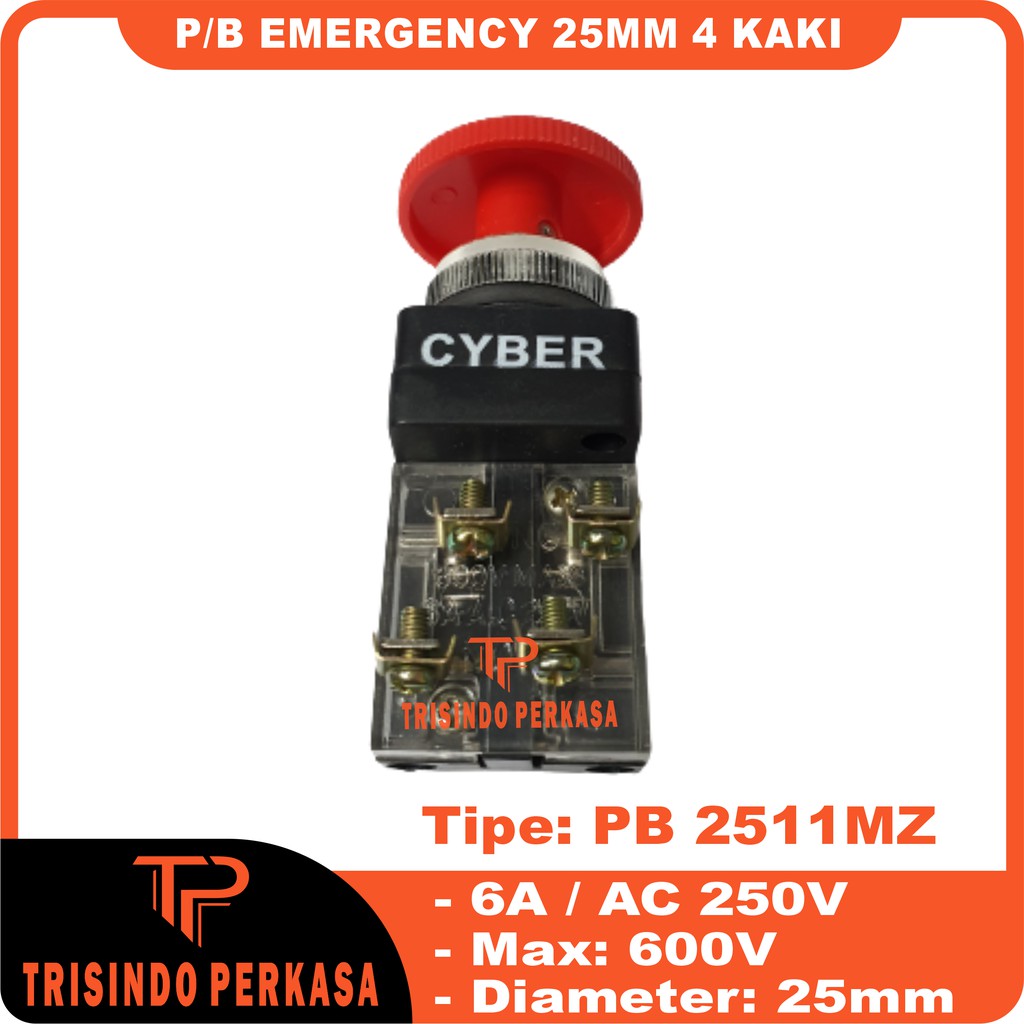 Push Button Reset Emergency PB2511MZ 25mm 4kaki.