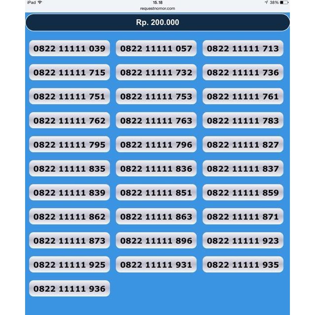 NOMOR CANTIK SIMPATI 0822 11111 XXX
