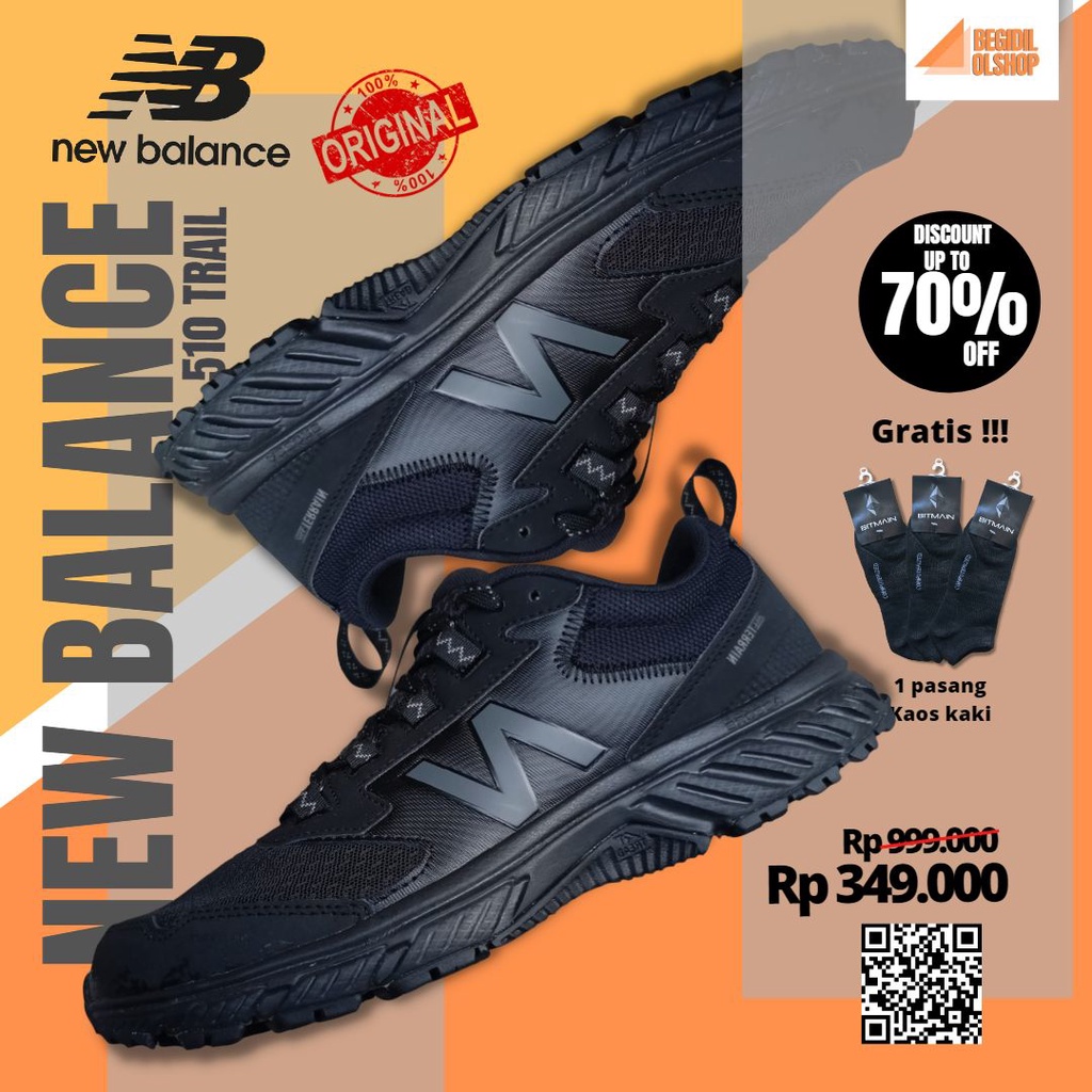 Sepatu New Balance Trail Running 510 & New Balance Full hitam Flash