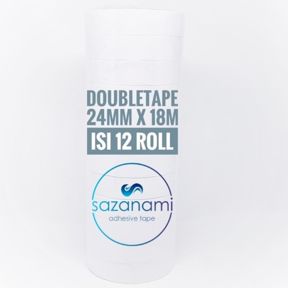 

TERMURAH DOUBLE TAPE 1 inch 24MM x 18M DOUBLETAPE KERTAS PUTIH SAZANAMI ISI 12ROLL