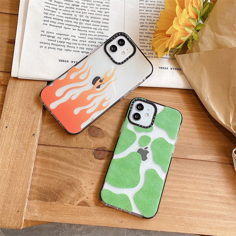 Soft Case Motif Api Dan Rumput Hijau Untuk iPhone 11 / 12 / 13 Pro Max 7 / 8 Plus / X / XR / Xs Max