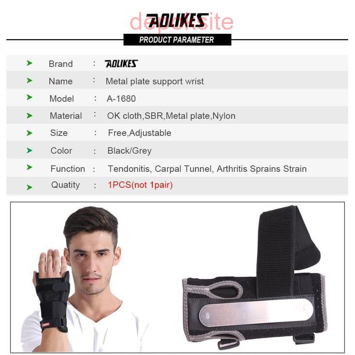 1Pcs AOLIKES 1680 Pelindung Penyangga Lengan Tangan Hand Wrap Wrist Band Bracer Splint Support HQ