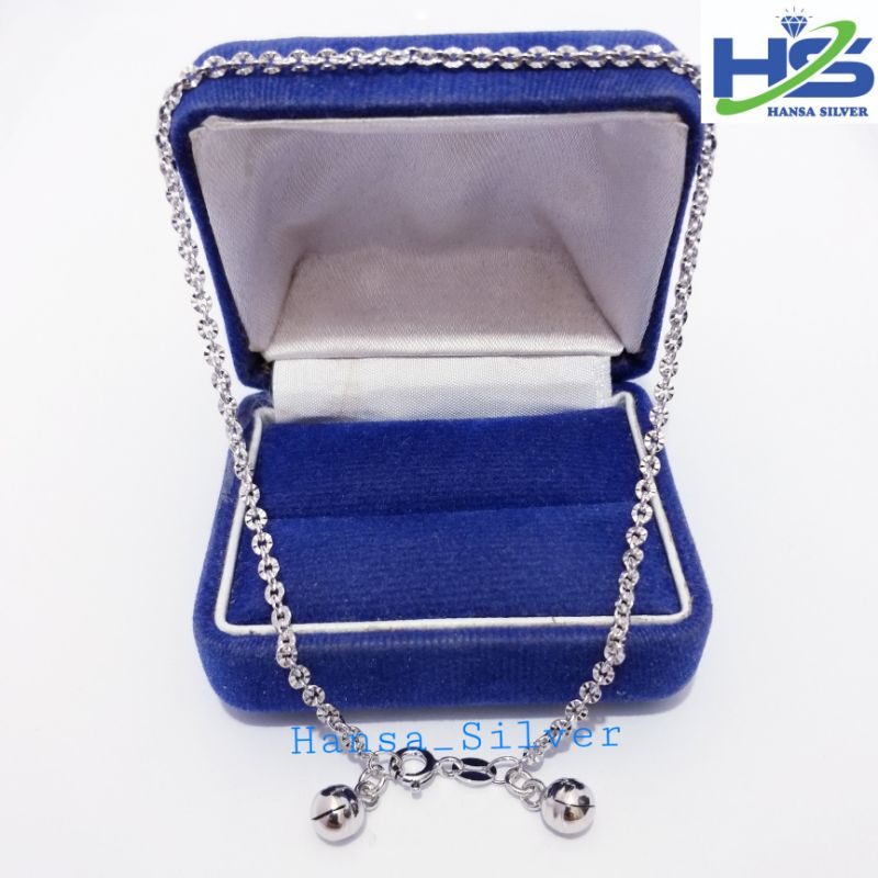 Gelang Kaki Perak Asli Silver 925 Lapis Emas Putih Rantai Nori Ukir - Perhiasan Perak Wanita