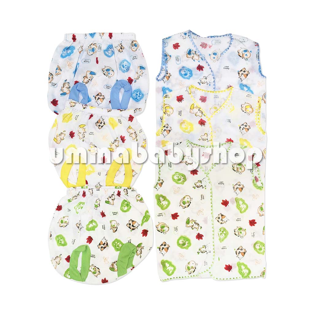 38pcs Paket Perlengkapan Baju Bayi Lahir Newborn Setelan Baju Bayi Polos Celana Popok Kado Singlet Topi Sarung Kaki Gift Set Motif Animal Lucu