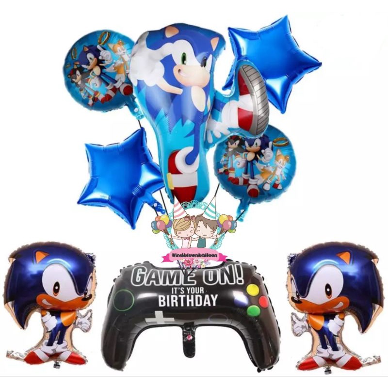 WINDBLOWN BALON KARAKTER SONIC SEGA KONSOL GAME PSP BIRTHDAY BOY / DEKOR ULTAH ANAK COWO GAMING