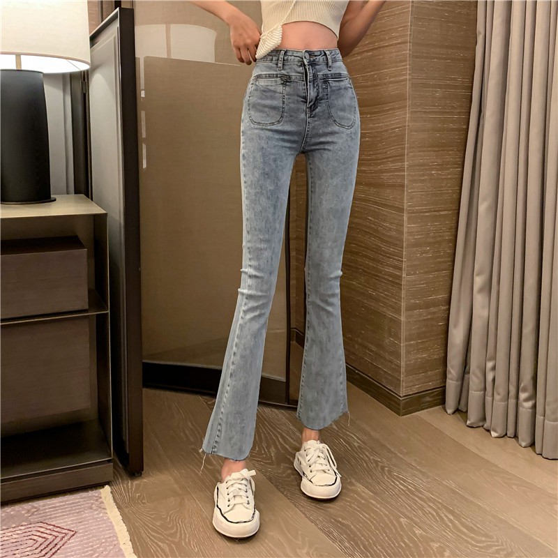 Perempuan Peregangan Skinny Jeans Retro Baru Pinggang Tinggi Pelangsing Dicuci Celana Pendek