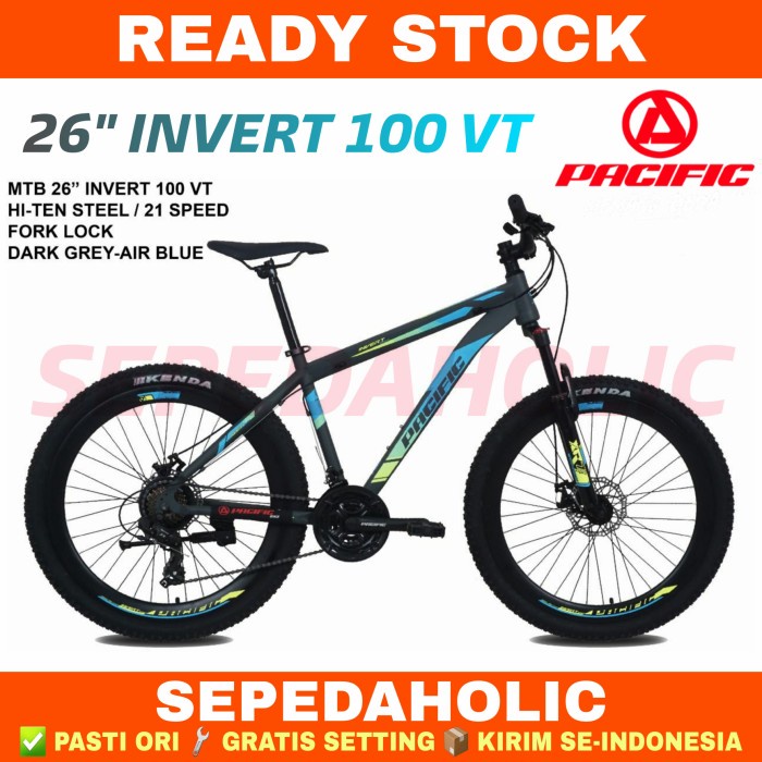 Sepeda Gunung 26" Inch MTB PACIFIC INVERT 100 VT 21 Speed Rem Cakram - Steel Blue
