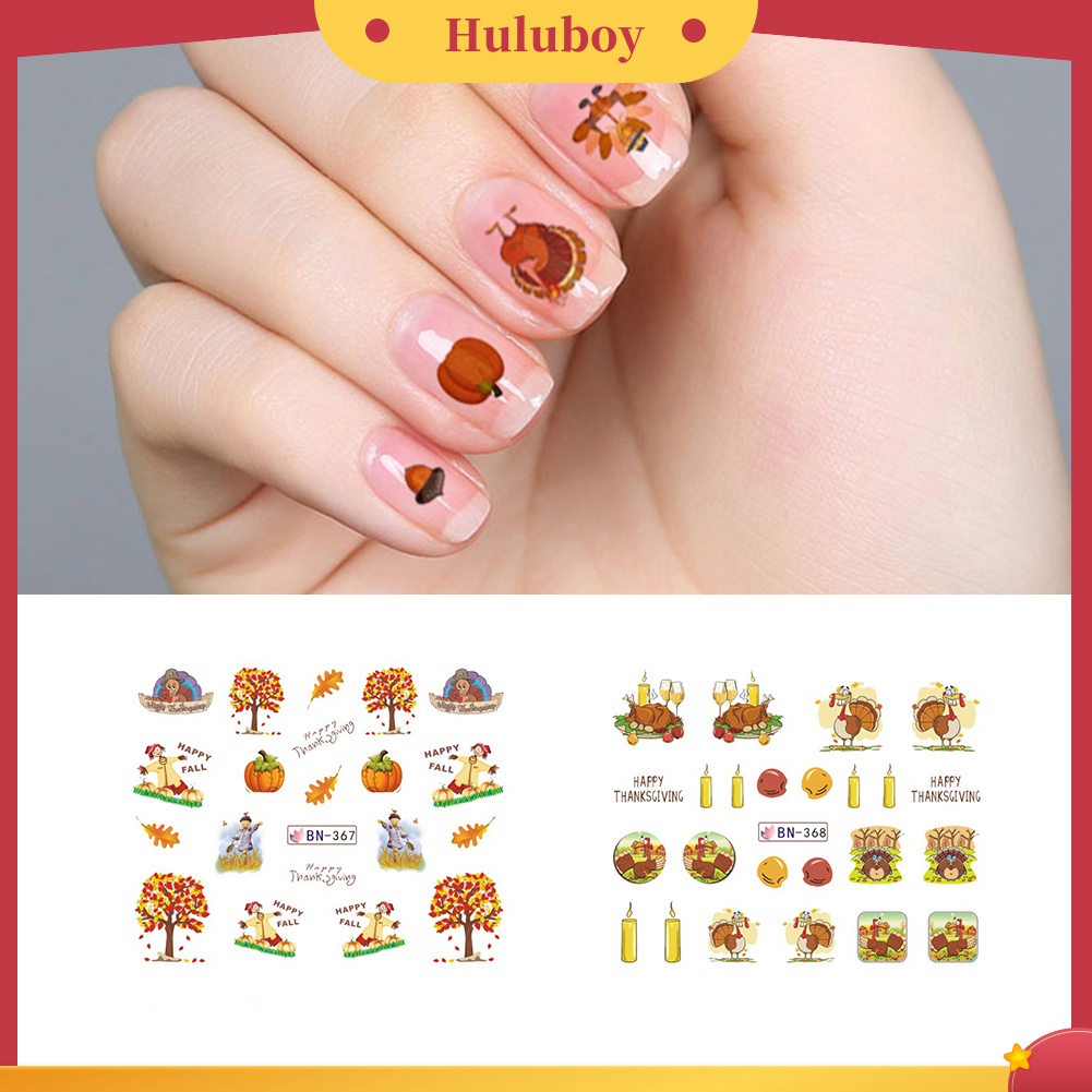 Huluboy Huluboy♡ 12 Lembar Stiker Kuku Motif Labu Maple Untuk Dekorasi Nail Art DIY