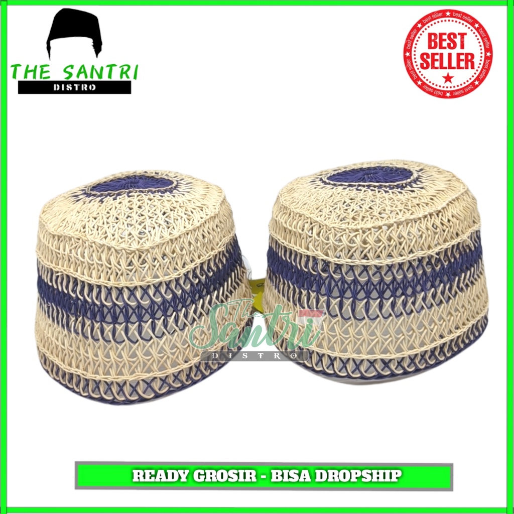 Peci Rotan Putih Kombinasi / Kopyah Rotan / Peci Rotan Rajut Murah / Peci Karang / Songkok Rotan / K