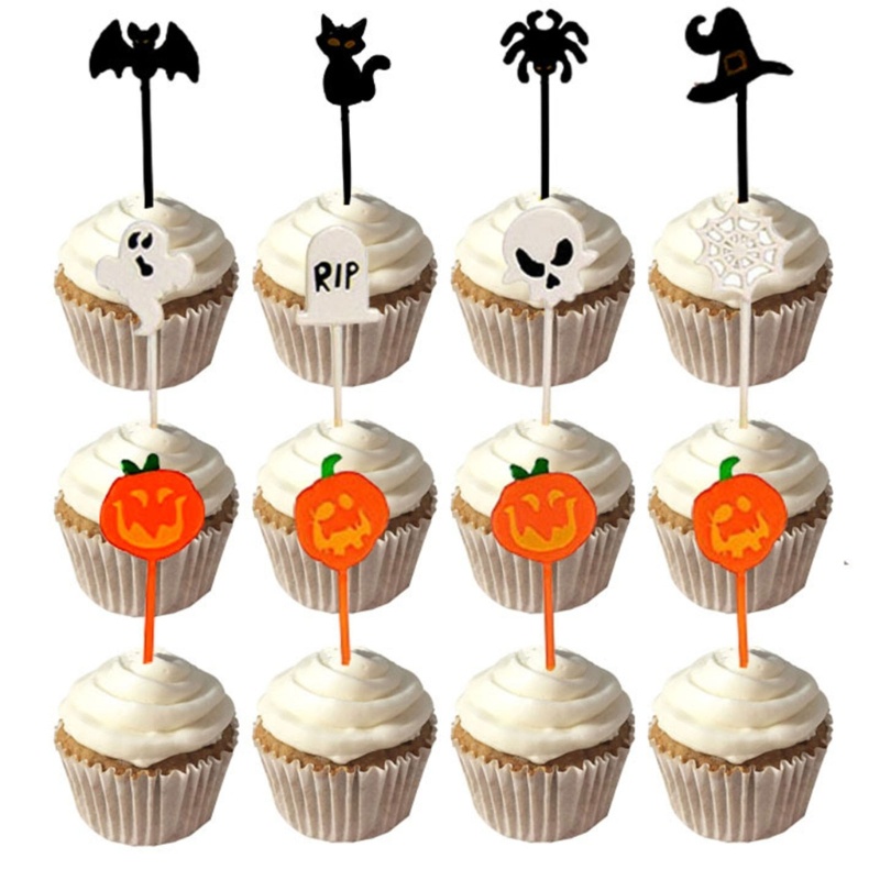 Zzz 10pcs / set Garpu Buah / Kue Mini Motif Kartun Halloween Untuk Anak