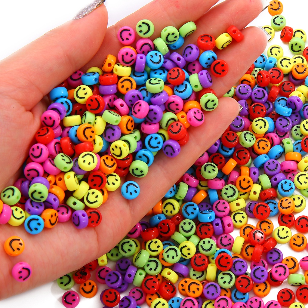 100pcs/Lot 7mm Oval Shape Acrylic Spaced Beads Smile Face Beads For Jewelry Making DIY Charms Bracelet Necklac