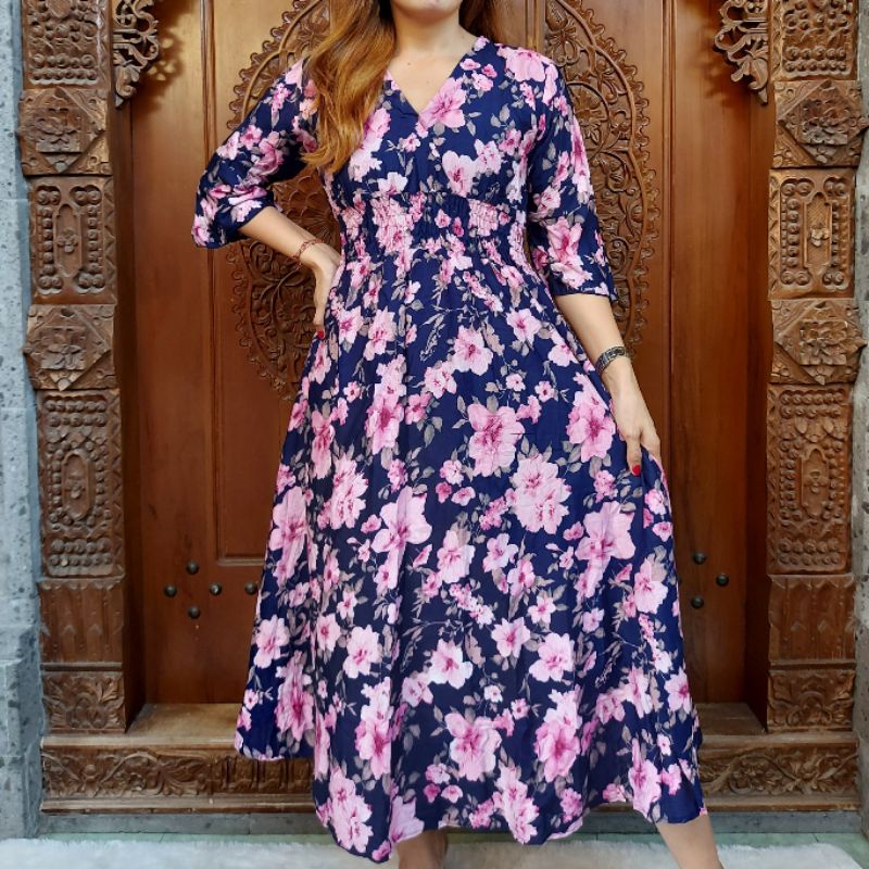 GAMIS BALI / DRES MOZA ( lengan lonceng)-Soft navy