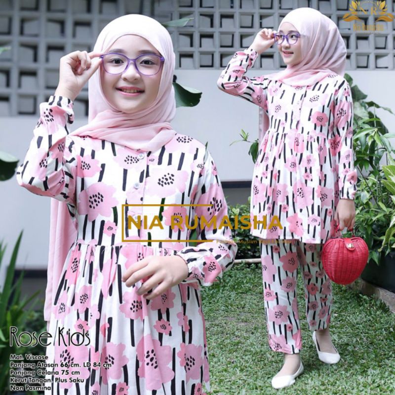 Setelan Anak #1 Motif Polsa / Falfa / Mia Rainbow / Gaida / Granada / Grenty / Shafa / Nagita / Metta / JK / Leopard / Khaula / Joela / Jihan / Jannah / Rasya / Rose / Jofa / Rinaya / Jannati / Ulfa / Moza Original Nia Rumaisha-Rose kids
