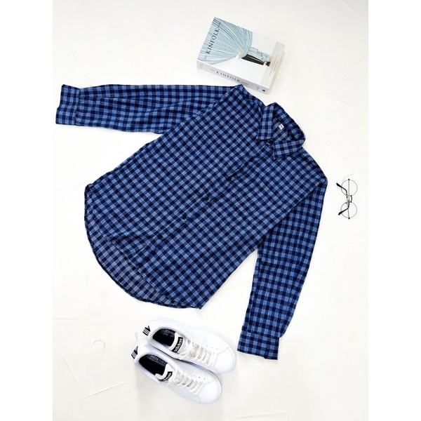 Uniqlo Long Sleeve Plaid Flannel Shirt kemeja pria-UNQ Plaid Blue