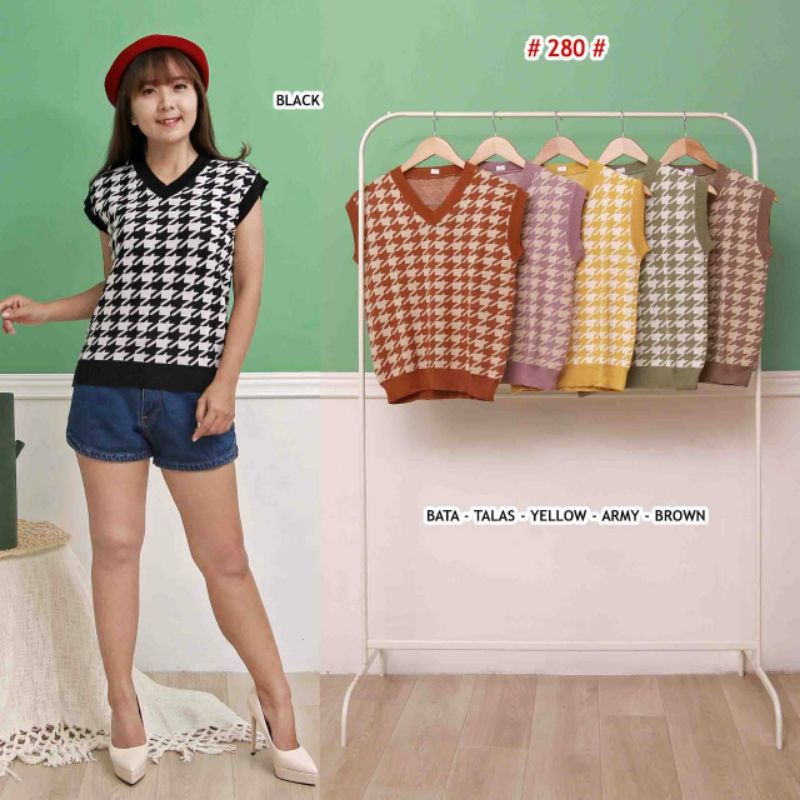 Vest Outer Houndstooth Rajut Knit Import Halus NBN (280)