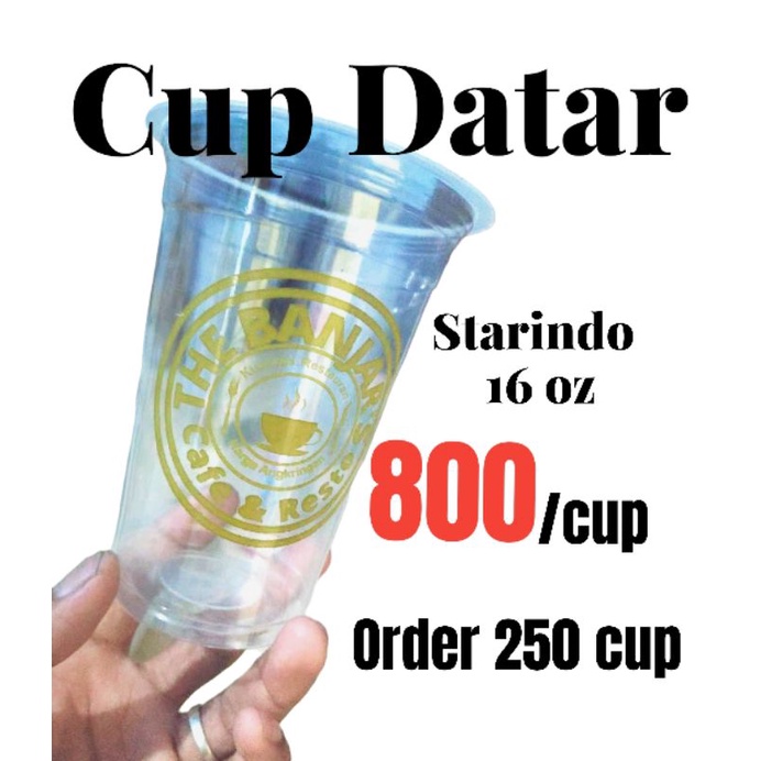 sablon cup datar 250 cup | starindo 16oz | gelas plastik