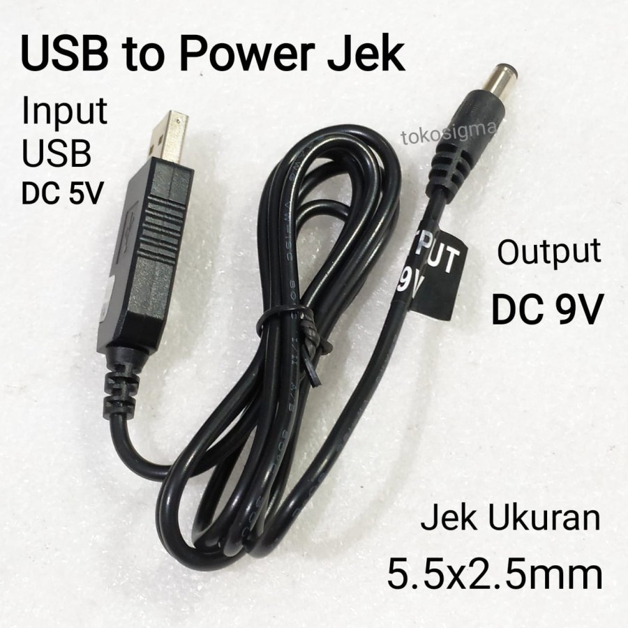 Kabel USB DC 5V Step Up to DC 9V Converter USB Power jek 9V 5.5x2.5mm
