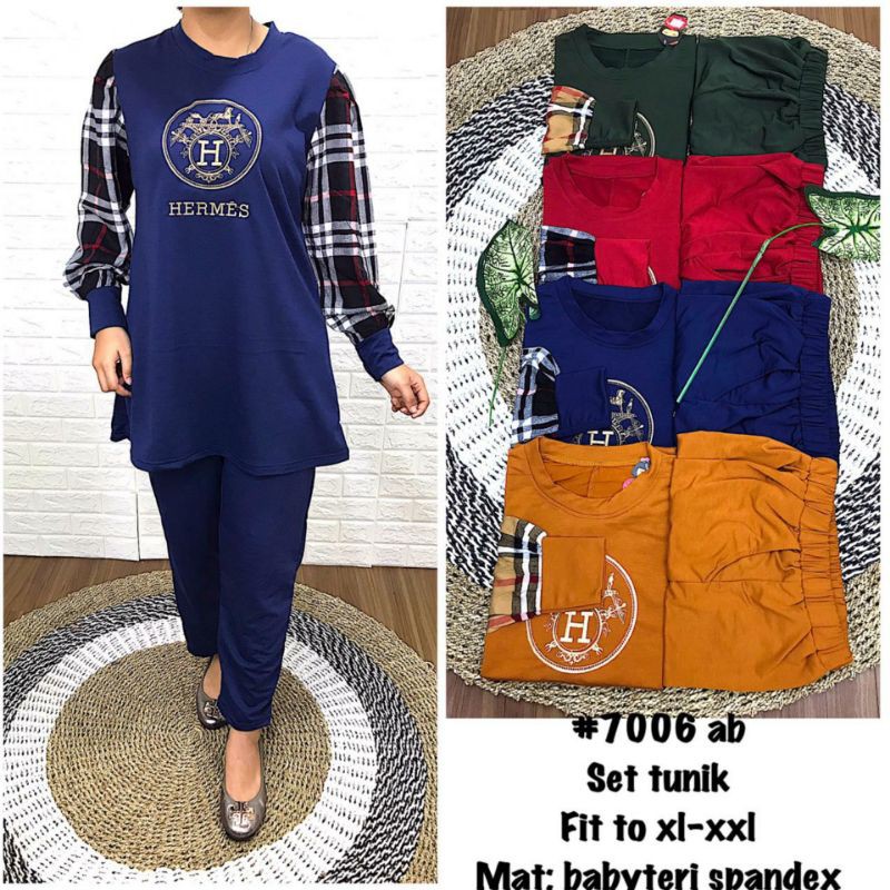 SET TUNIK LENGAN BURBERRY