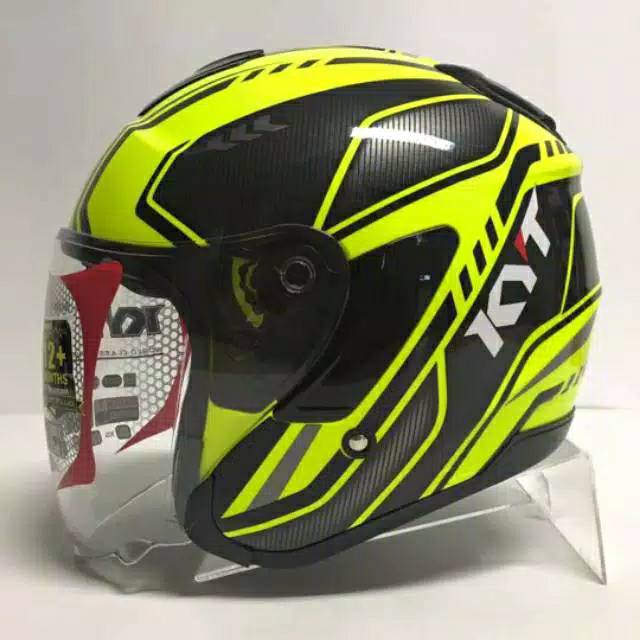 HELM KYT KYOTO MOTIF SUPERFLUO YELLOW FLUO HELM HALF FACE KYT KYOTO MOTIF MURAH HELM REPLIKA SHOEI