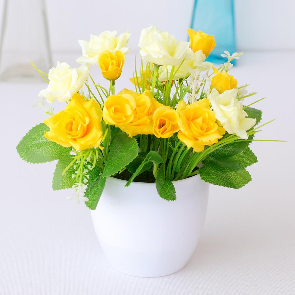 NM620 Bunga plastik / pajangan bunga Artificial / Vas Bulat-Kuning
