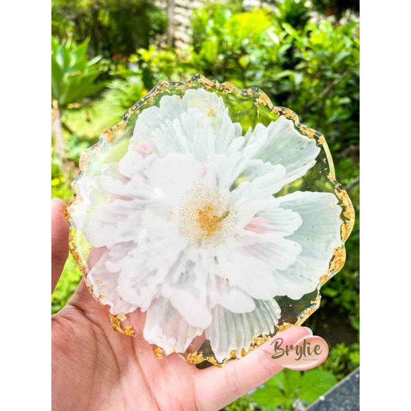 Resin Coaster (tatakan Gelas/perhiasan) - Peony Coaster