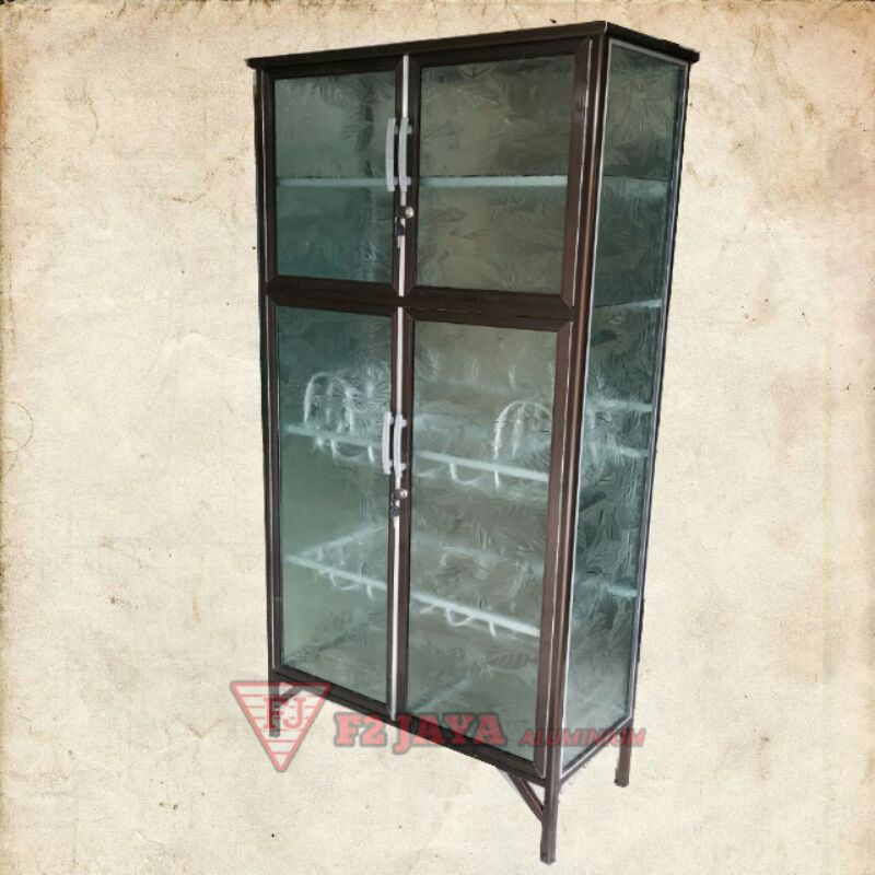 Lemari piring 4 pintu rak piring aluminium  kaca es T 160